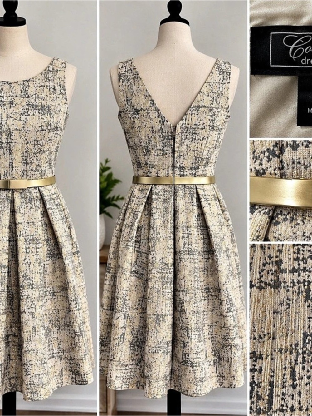 Collection dressbarn Abstract Belted Midi Dress Size 6 Like New